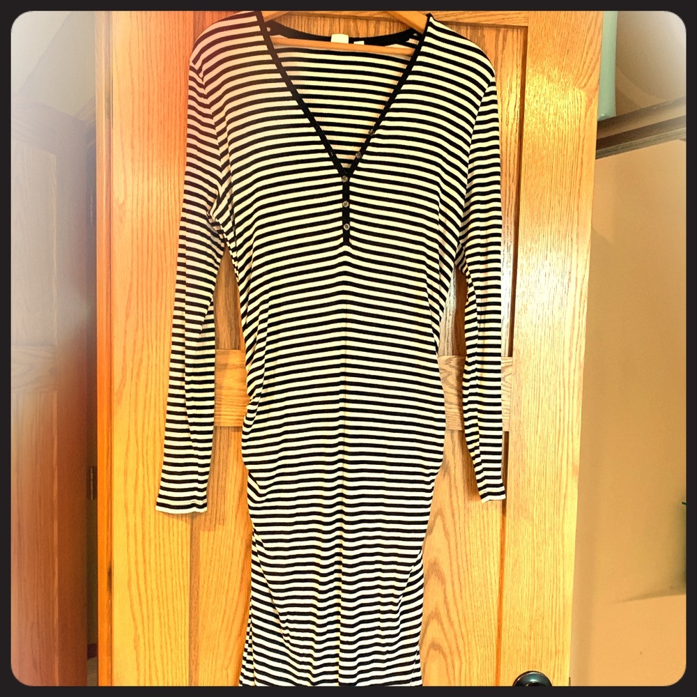 Maternity Ribbed LS Henley Midi T Shirt Dress